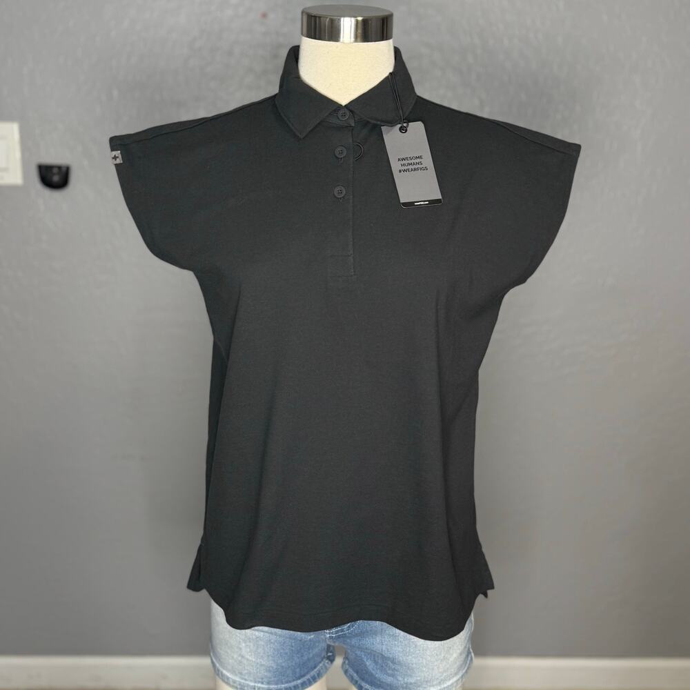 FIGS Womens Technical Pique Rafaela Polo, Black, XS